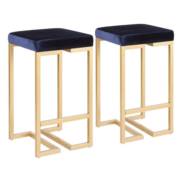 Lumisource Midas Counter Stool in Gold with Blue Velvet Cushion, PK 2 B26-MDAS AU+BU2